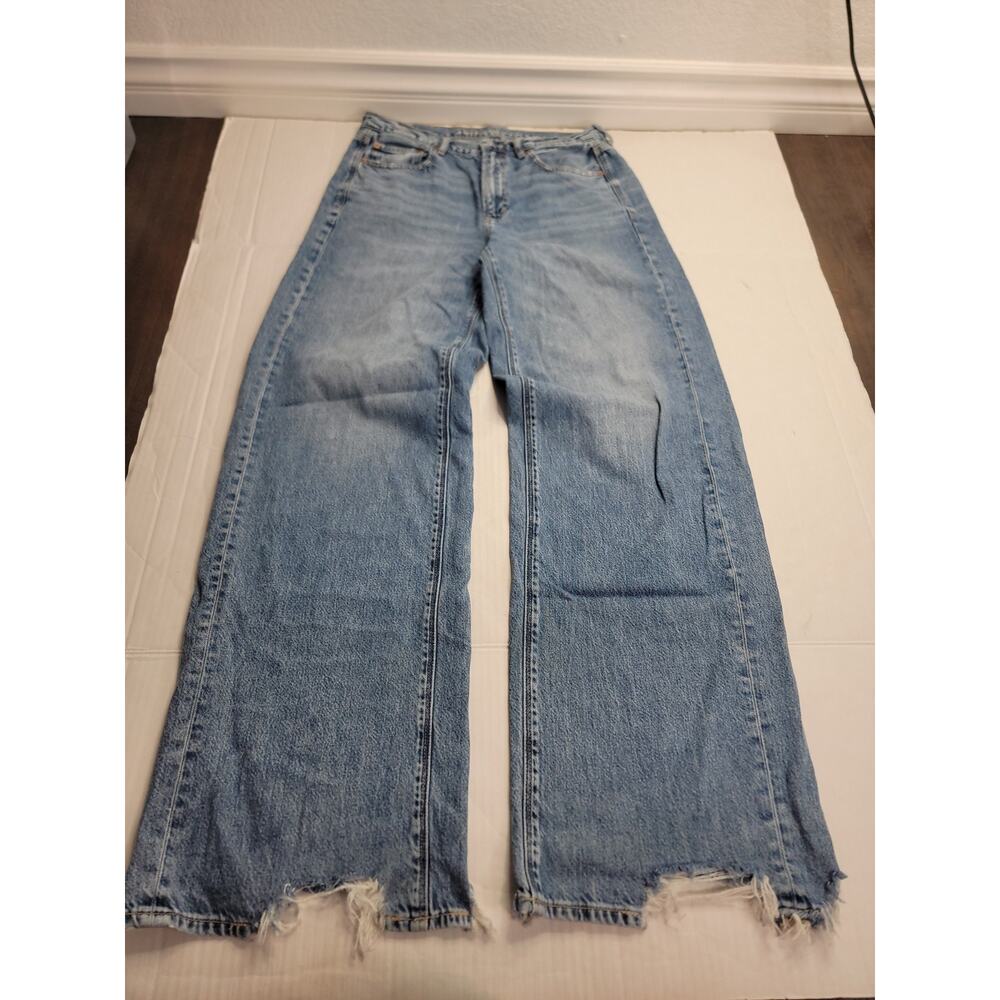 AMERICAN EAGLE Jeans Womens Sz 8 Xtra Long Super High Rise Baggy Wide Leg Drapey - Picture 2 of 10